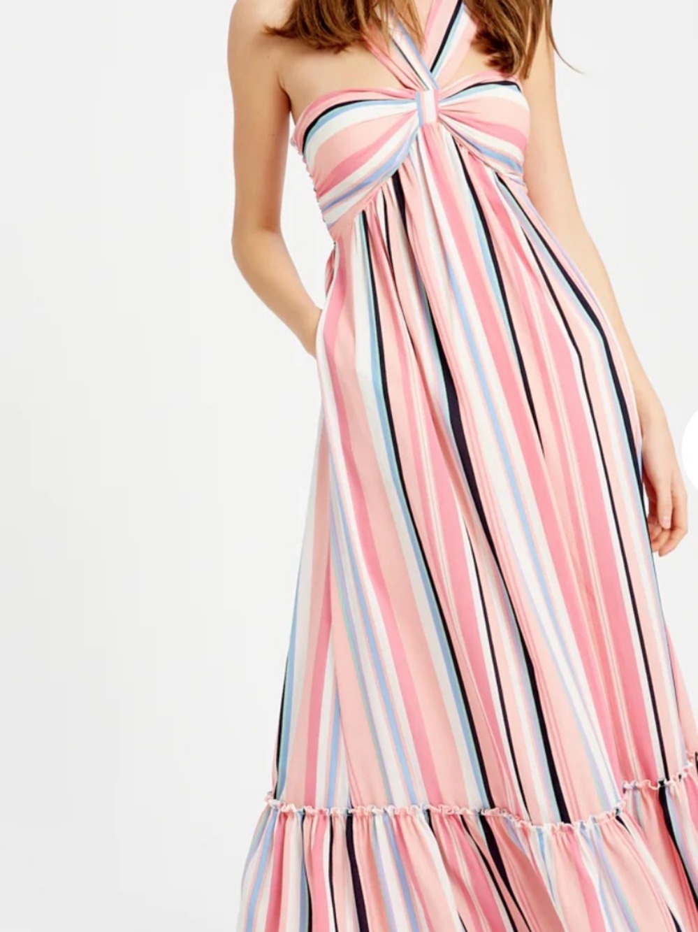 Listicle Pastel Striped Halter Dress with Navy Accent - Picture 4 of 5